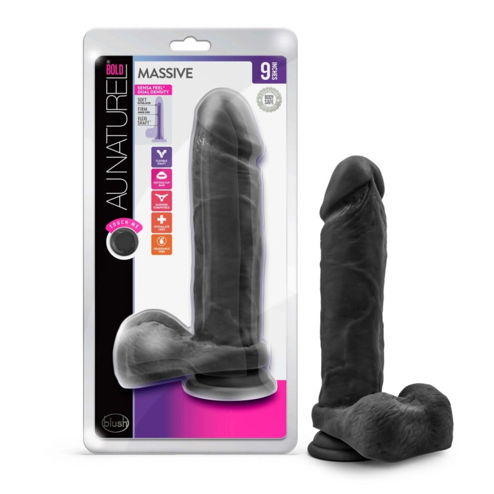Au Naturel Double Layer Cyber Skin Massive 9" Dildo Black