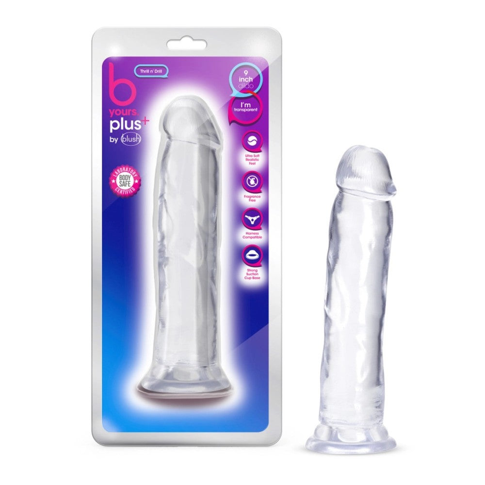 B Yours Thrill n' Drill Realistic Dildo 9" Clear