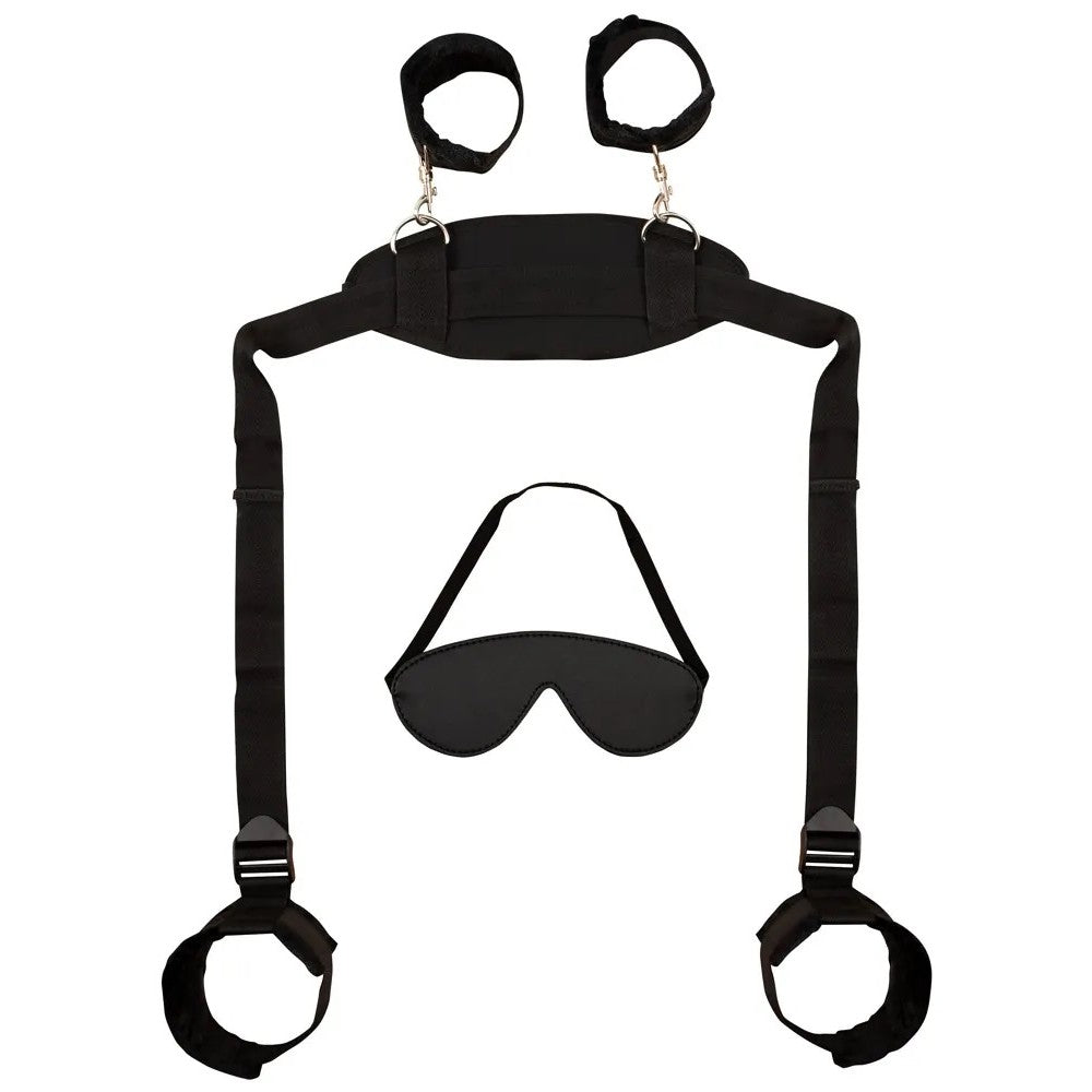 BDSM Set Wrist & Ankle Restraints to Neck with Bad Kitty Eye Mask