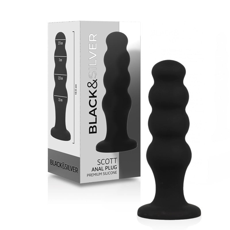 Black & Silver Scott Vacuum Base Silicone Anal Toy