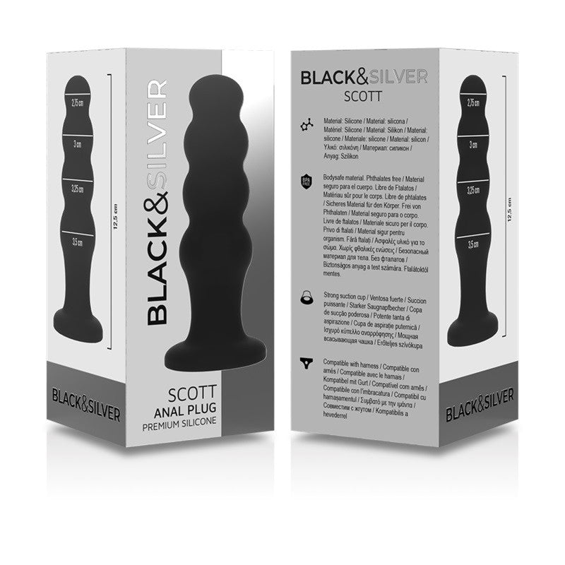 Black & Silver Scott Vacuum Base Silicone Anal Toy