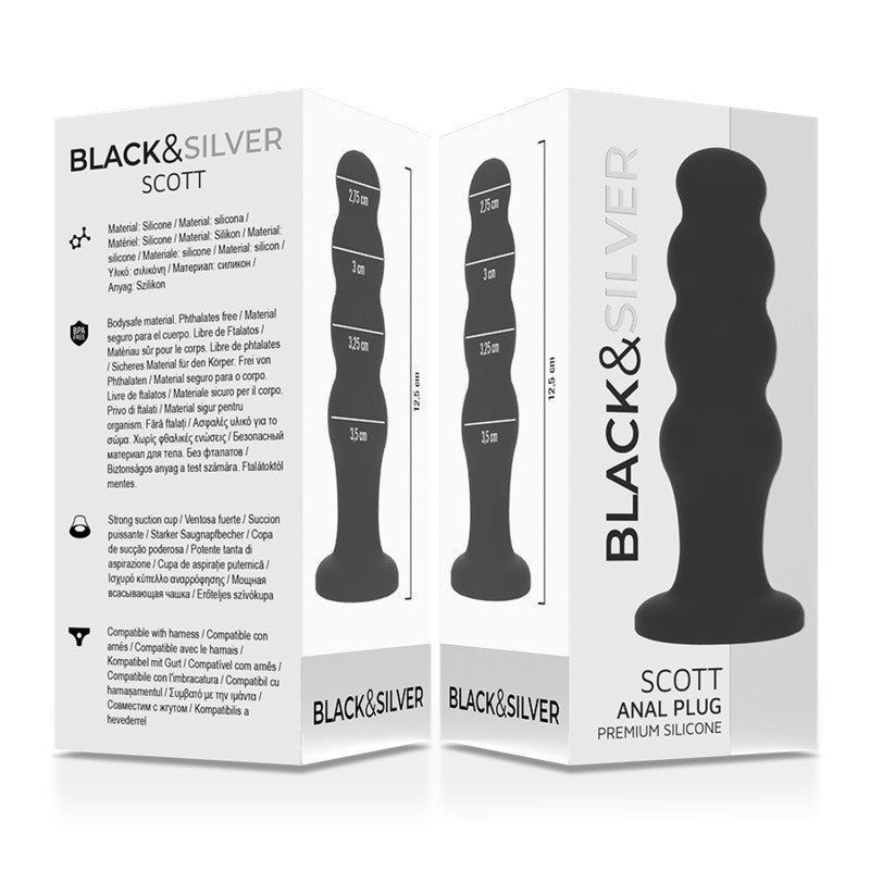 Black & Silver Scott Vacuum Base Silicone Anal Toy
