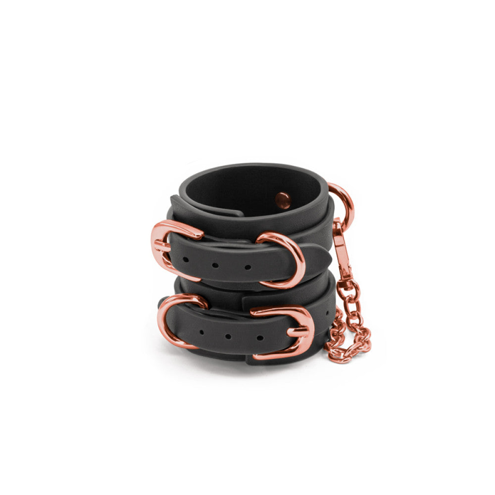 Bondage Couture BDSM Luxury Leather Handcuffs Black with Rose Gold