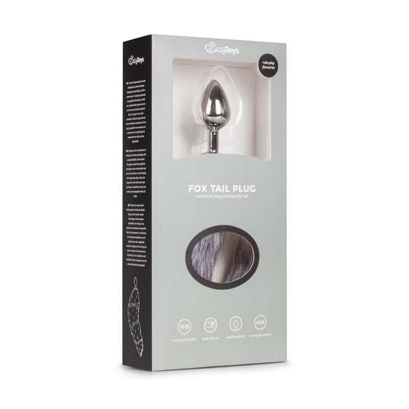 Butt Plug with fluffy foxtail Easy M Grey