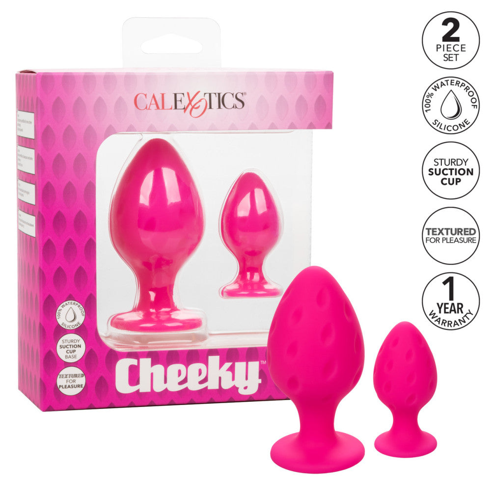 Cheeky Set of 2 Textured Silicone Butt Plugs Pink