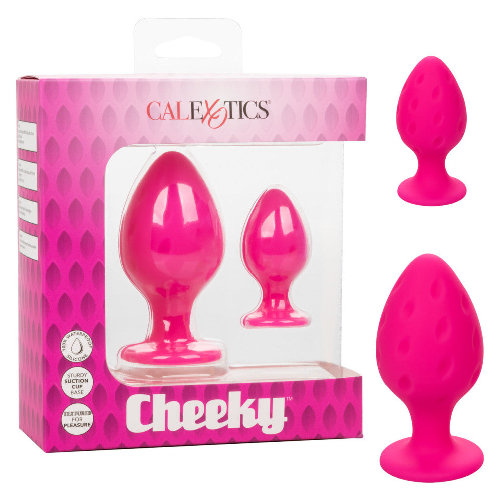 Cheeky Set of 2 Textured Silicone Butt Plugs Pink