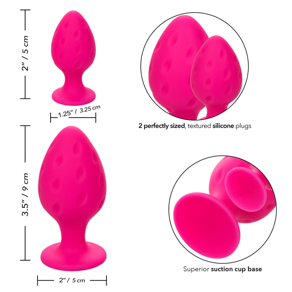 Cheeky Set of 2 Textured Silicone Butt Plugs Pink