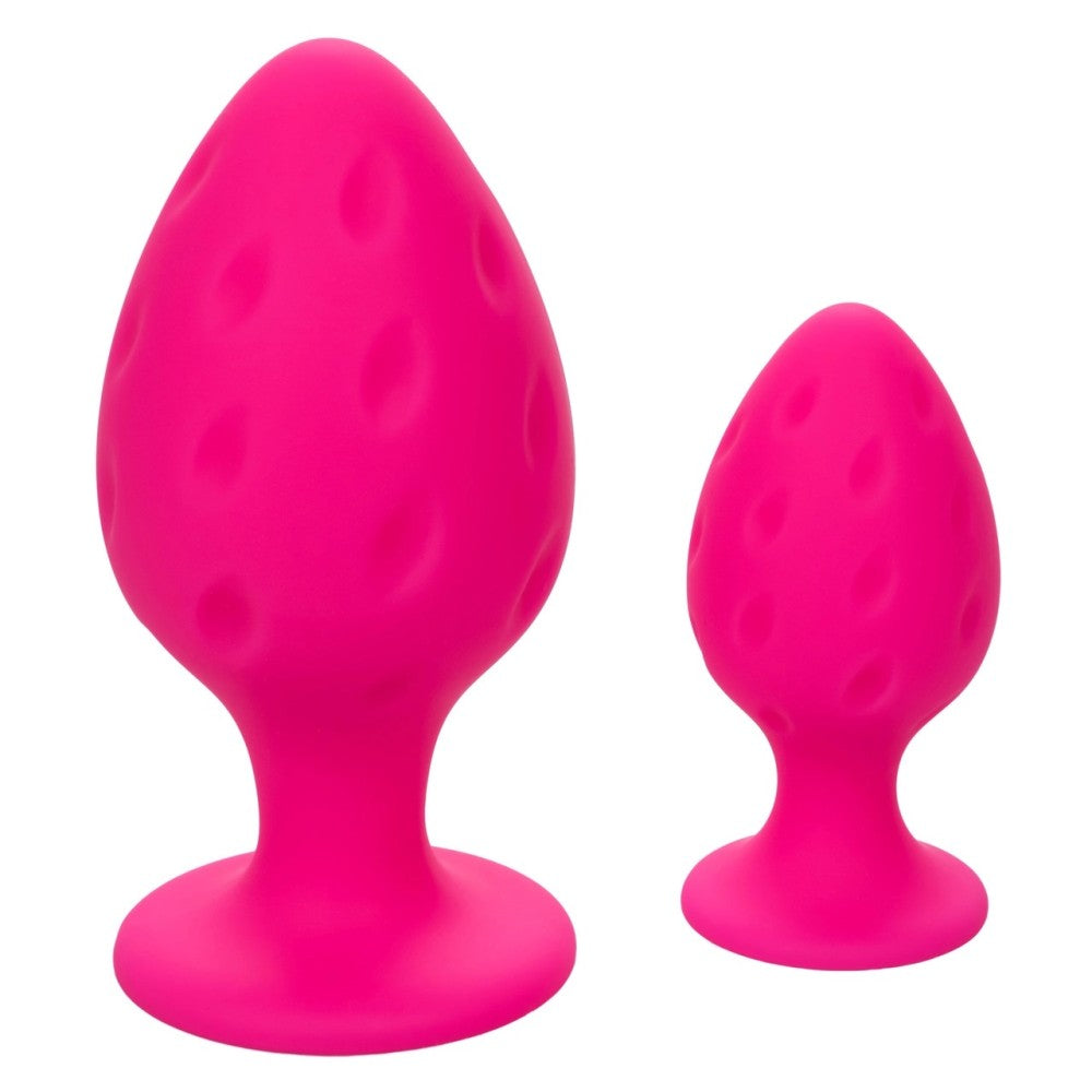 Cheeky Set of 2 Textured Silicone Butt Plugs Pink