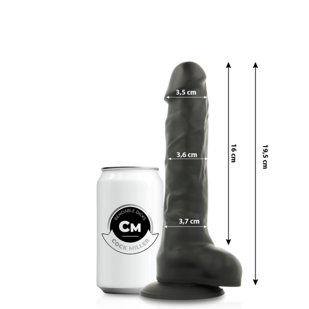 Cock Miller Realistic Flexible Silicone Testicle Dildo 19.5cm Black