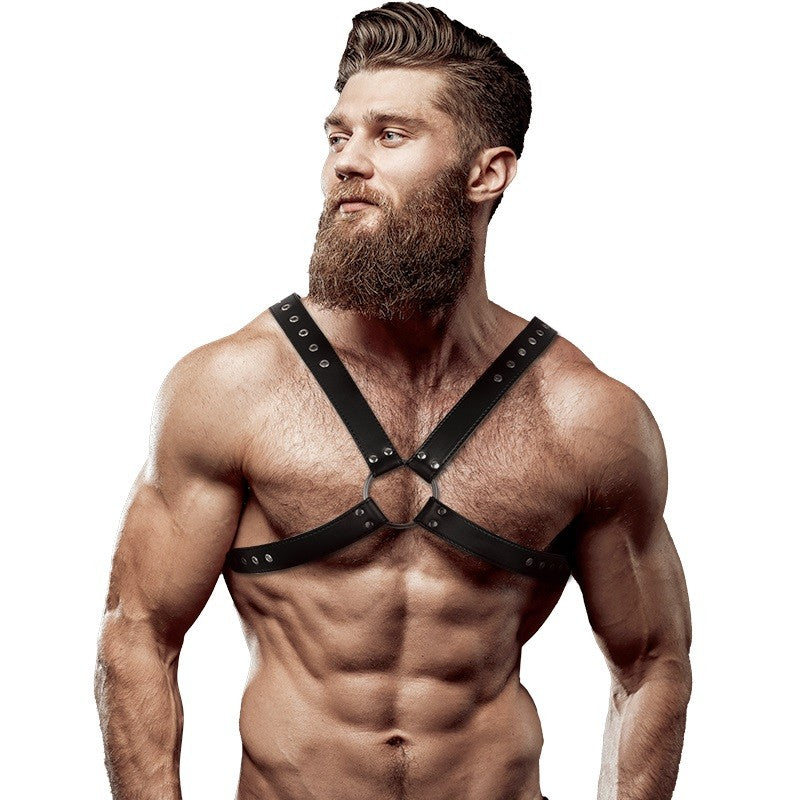 Cross Male BDSM torso belt Fetish Harness vegan eco leather