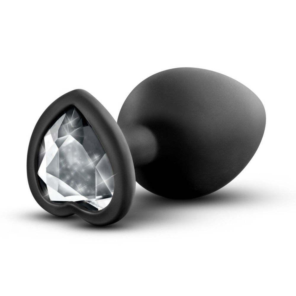 Crystal Heart Bling Plug Silicone Butt Plug Black M