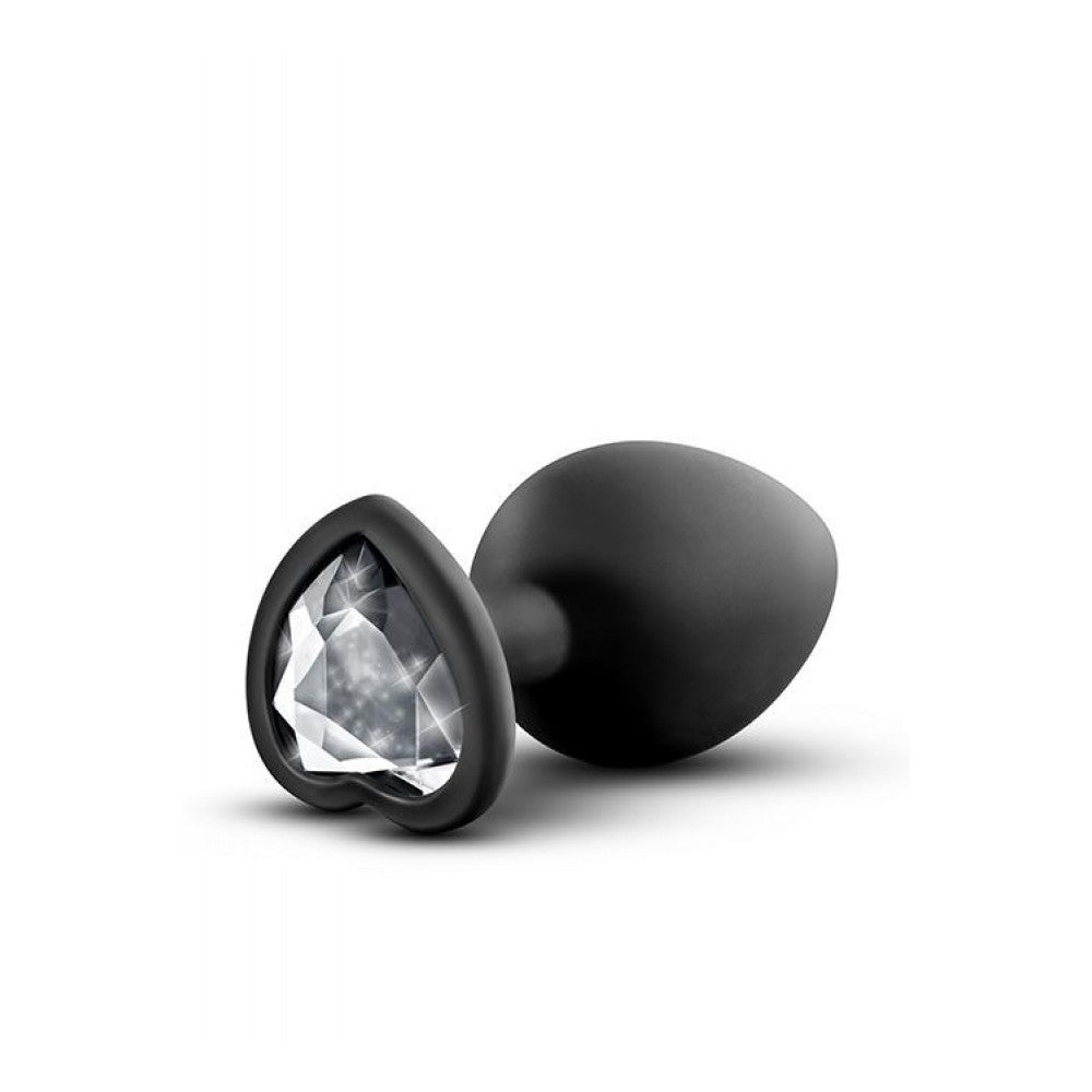 Crystal Heart Bling Plug Silicone Butt Plug Black S