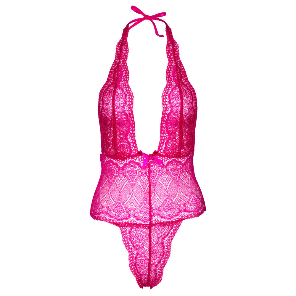 Daring Heart Lace Erotic Bodysuit Pink
