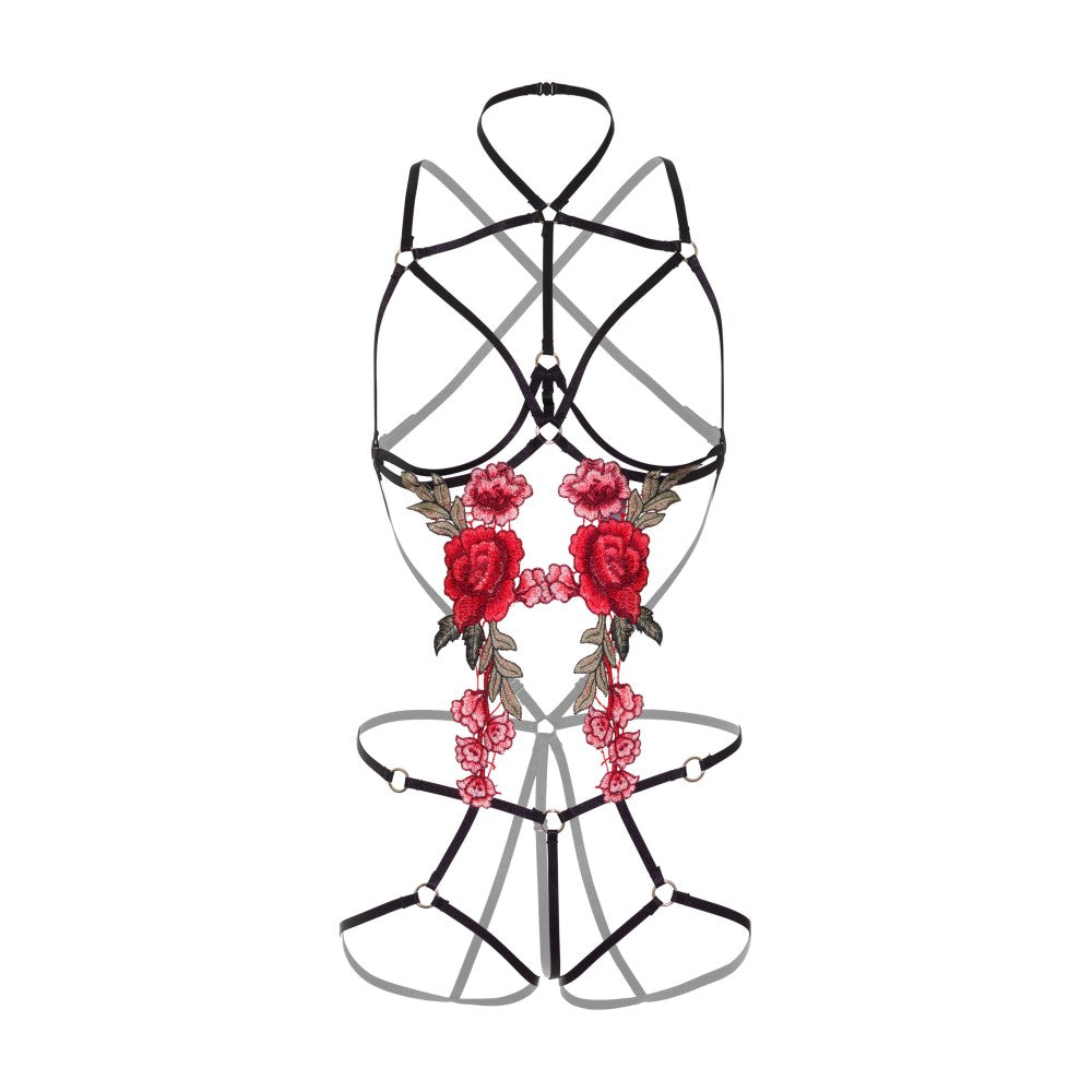 Daring Roses Strappy Teddy Harness Body with Chest Pads