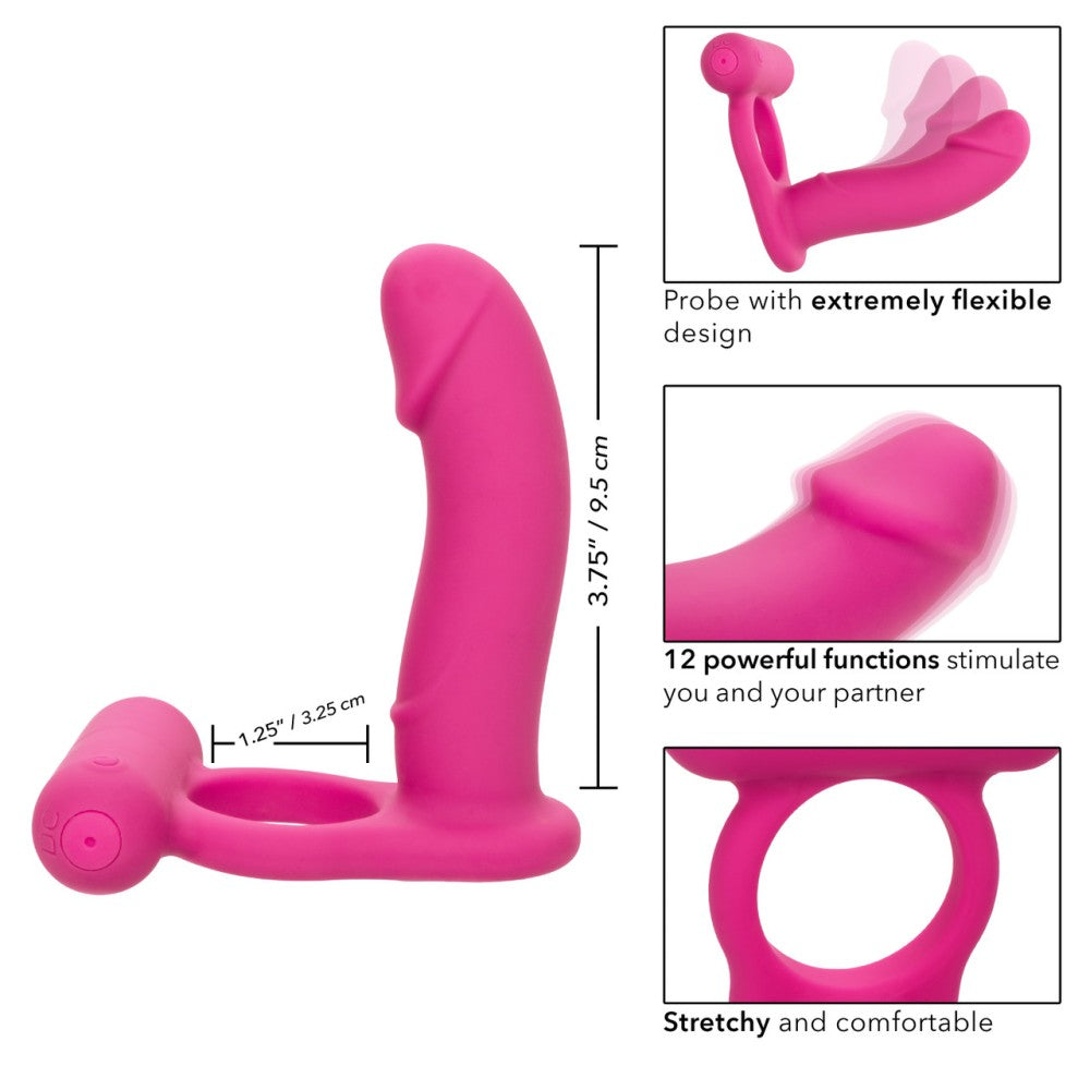 Double Diver Rechargeable Silicone Vibrating Cock Ring with Anal Dildo