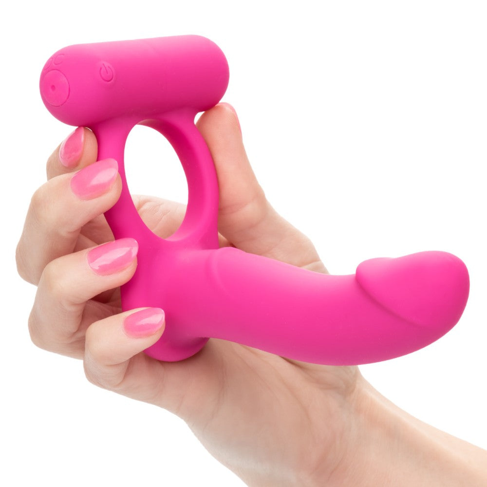 Double Diver Rechargeable Silicone Vibrating Cock Ring with Anal Dildo