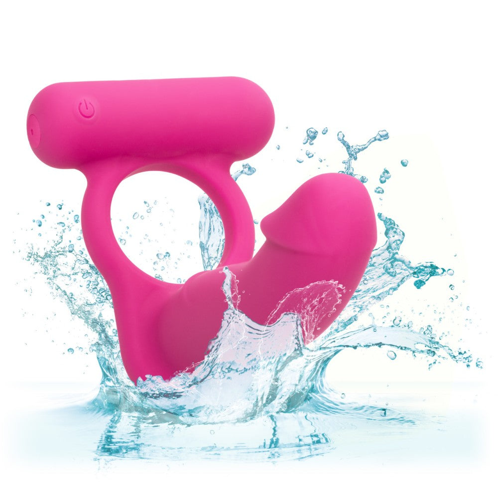 Double Diver Rechargeable Silicone Vibrating Cock Ring with Anal Dildo