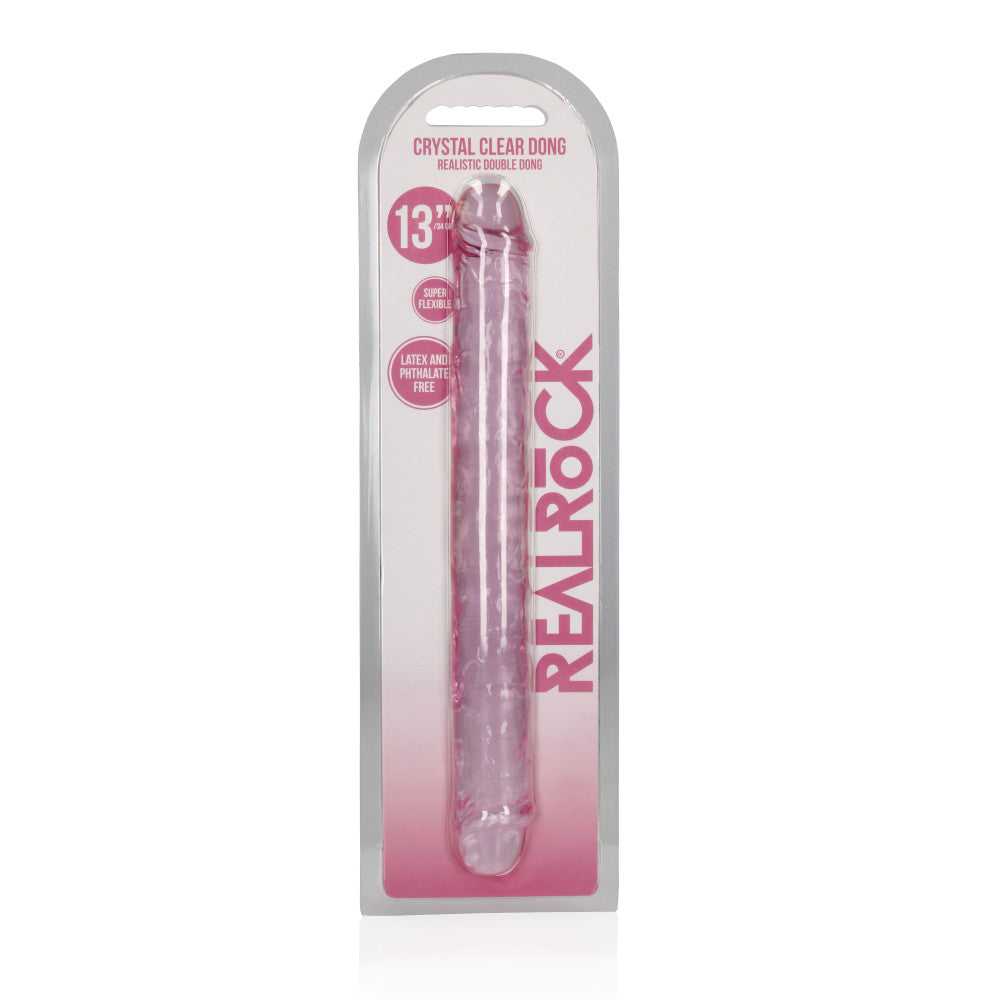 Double Ended Jelly Dildo Real Rock Crystal Clear 13" Pink