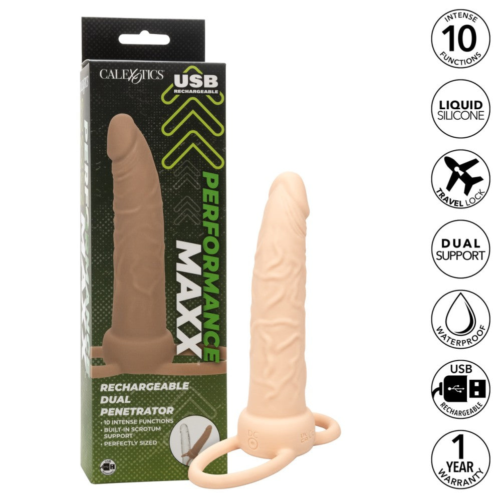 Dual Penetrator rechargeable silicone anal dildo with double cock ring
