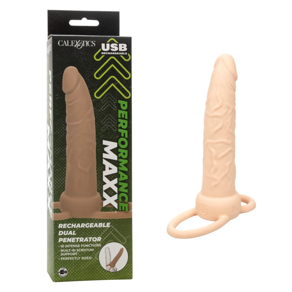 Dual Penetrator rechargeable silicone anal dildo with double cock ring