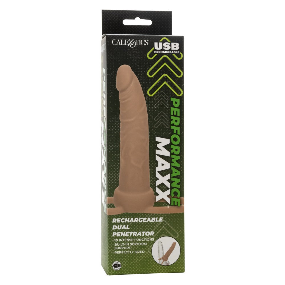 Dual Penetrator rechargeable silicone anal dildo with double cock ring
