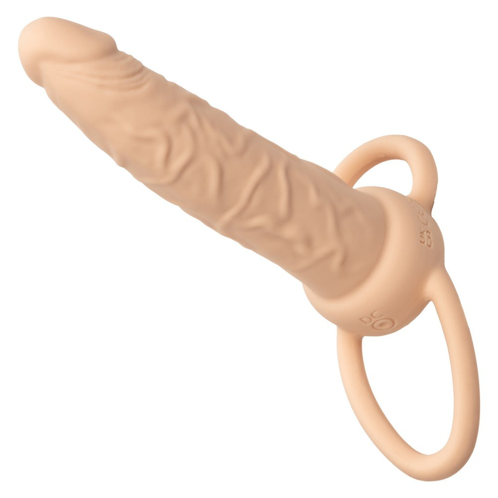 Dual Penetrator rechargeable silicone anal dildo with double cock ring