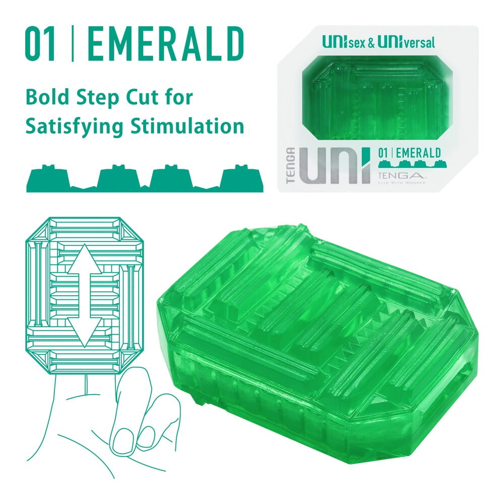 Embossed and compact unisex stimulator Tenga Uni Emerald