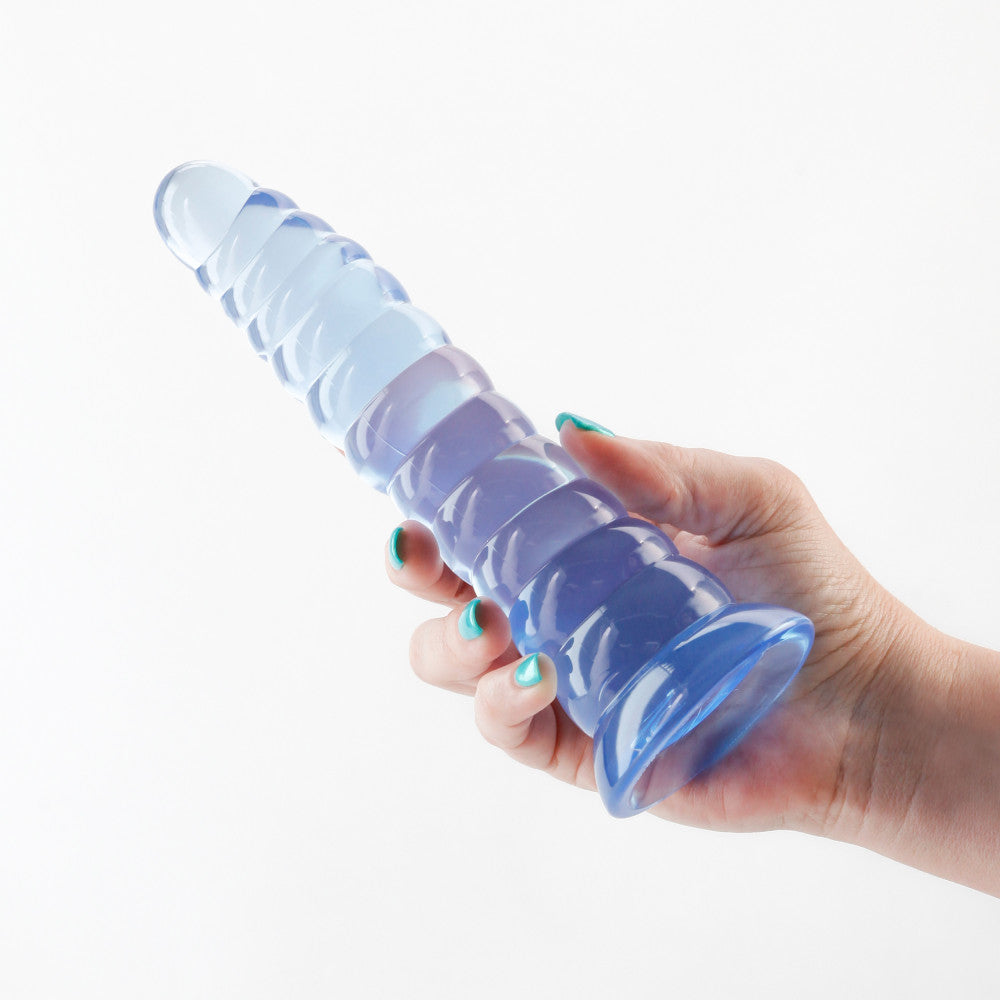 Embossed jelly dildo with vacuum base Fantasia Nymph blue