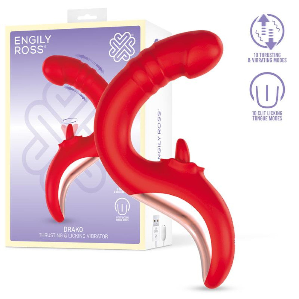 Engily Ross Drako Rechargeable Silicone G-Spot Thrusting Tongue Clitoris Stimulator