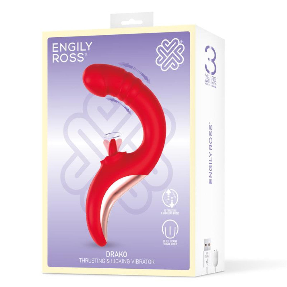 Engily Ross Drako Rechargeable Silicone G-Spot Thrusting Tongue Clitoris Stimulator