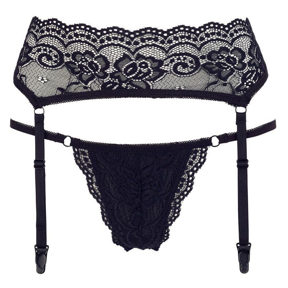 Erotic lace garter belt and thong