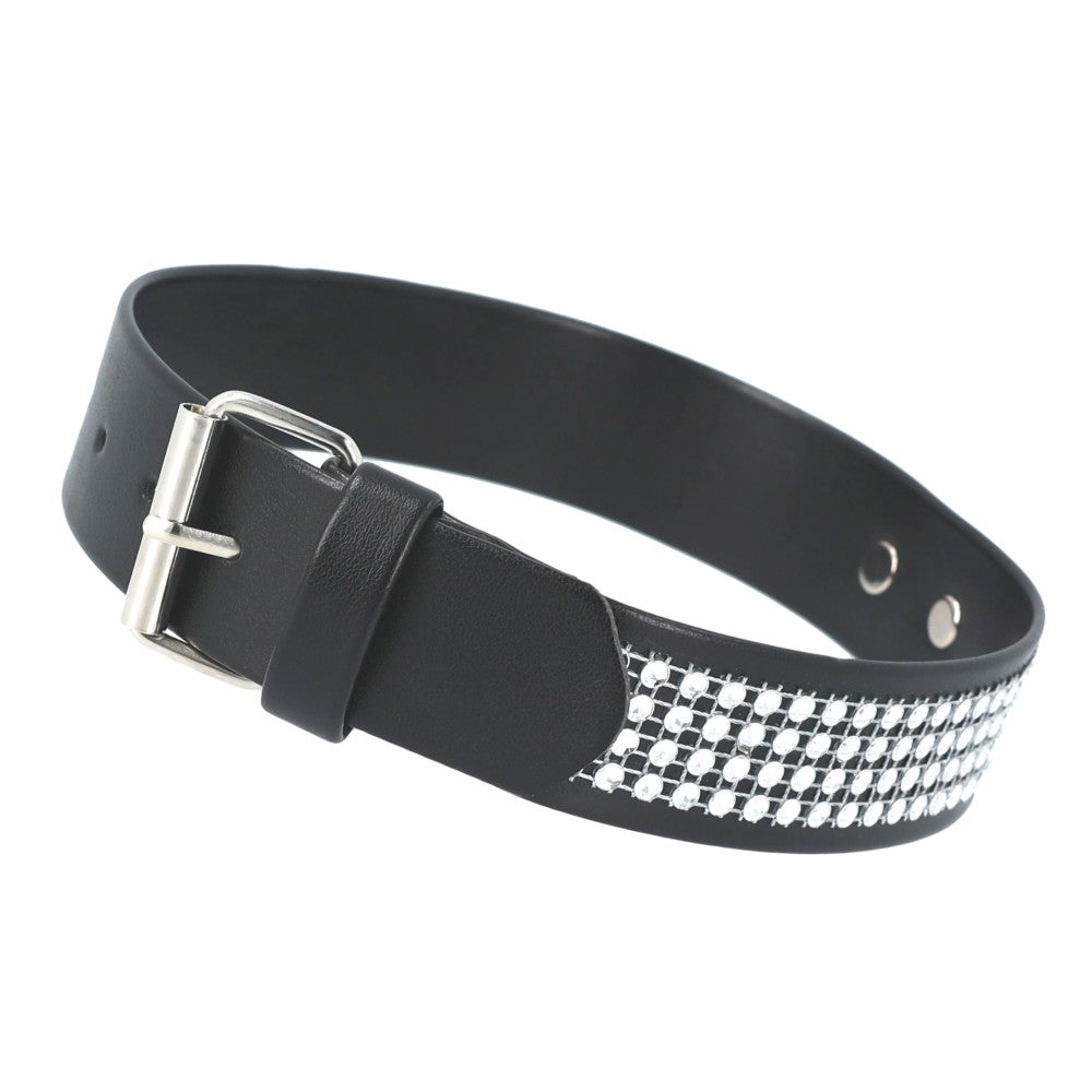 Fetish Adjustable White Crystal Collar