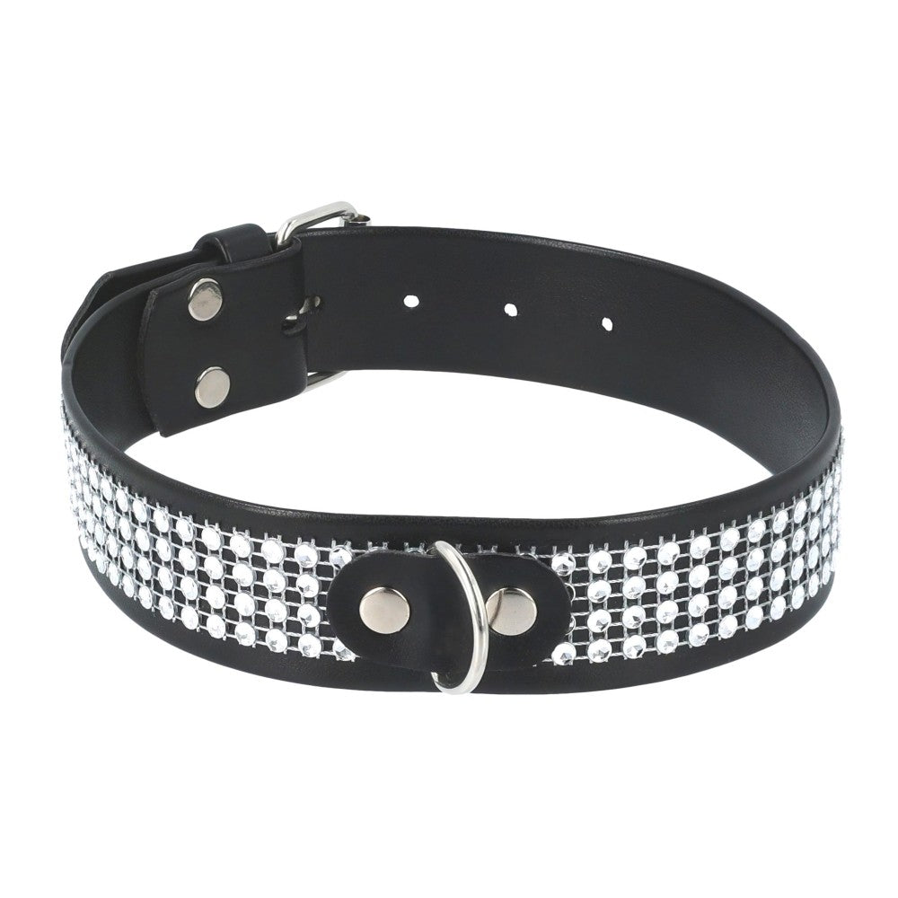 Fetish Adjustable White Crystal Collar