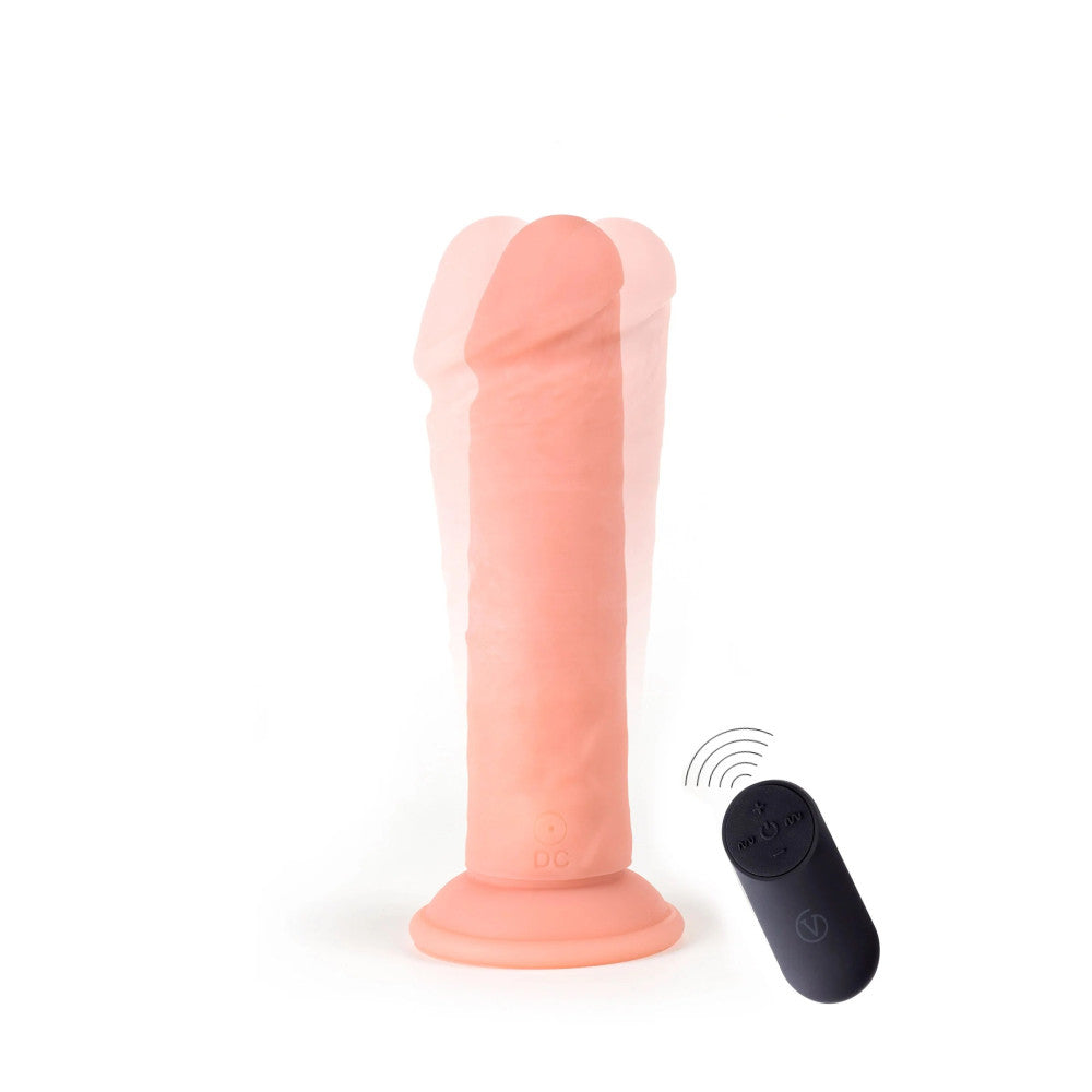 Flexible rechargeable liquid silicone vibrating dildo with Virgite R1 remote