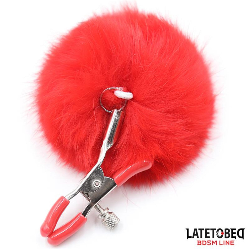 Fur Ball Nipple Clamps with fluffy red balls