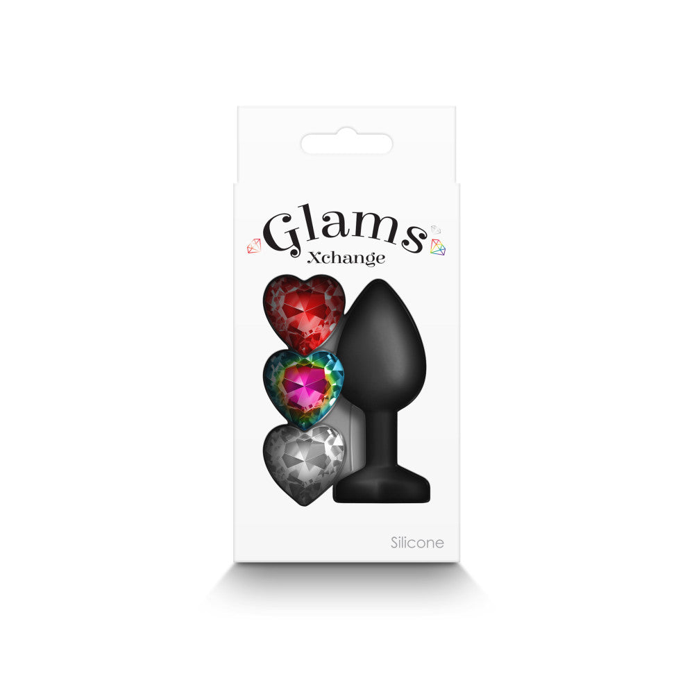 Glams Xchange S Jewel Anal Butt Plug with 3 Interchangeable Crystal Hearts