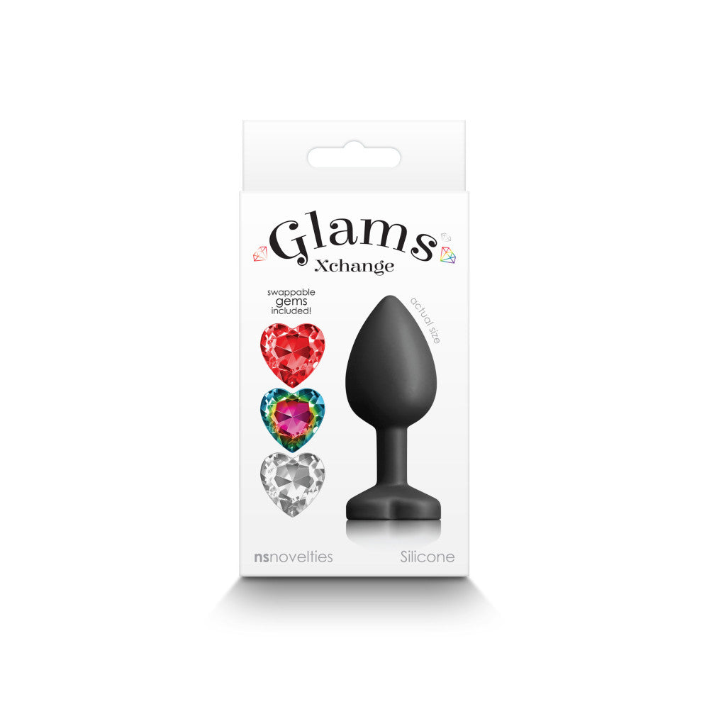 Glams Xchange S Jewel Anal Butt Plug with 3 Interchangeable Crystal Hearts