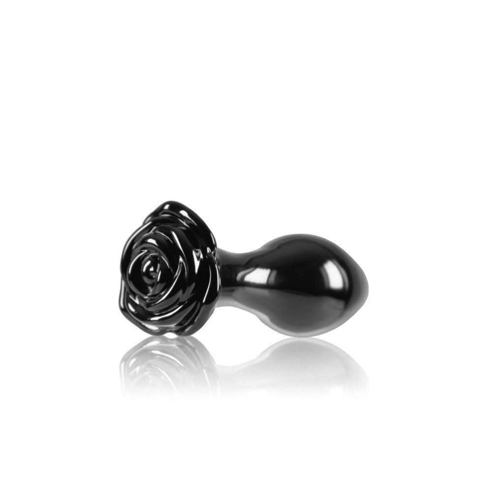 Glass Butt Plug With Rose Crystal Black