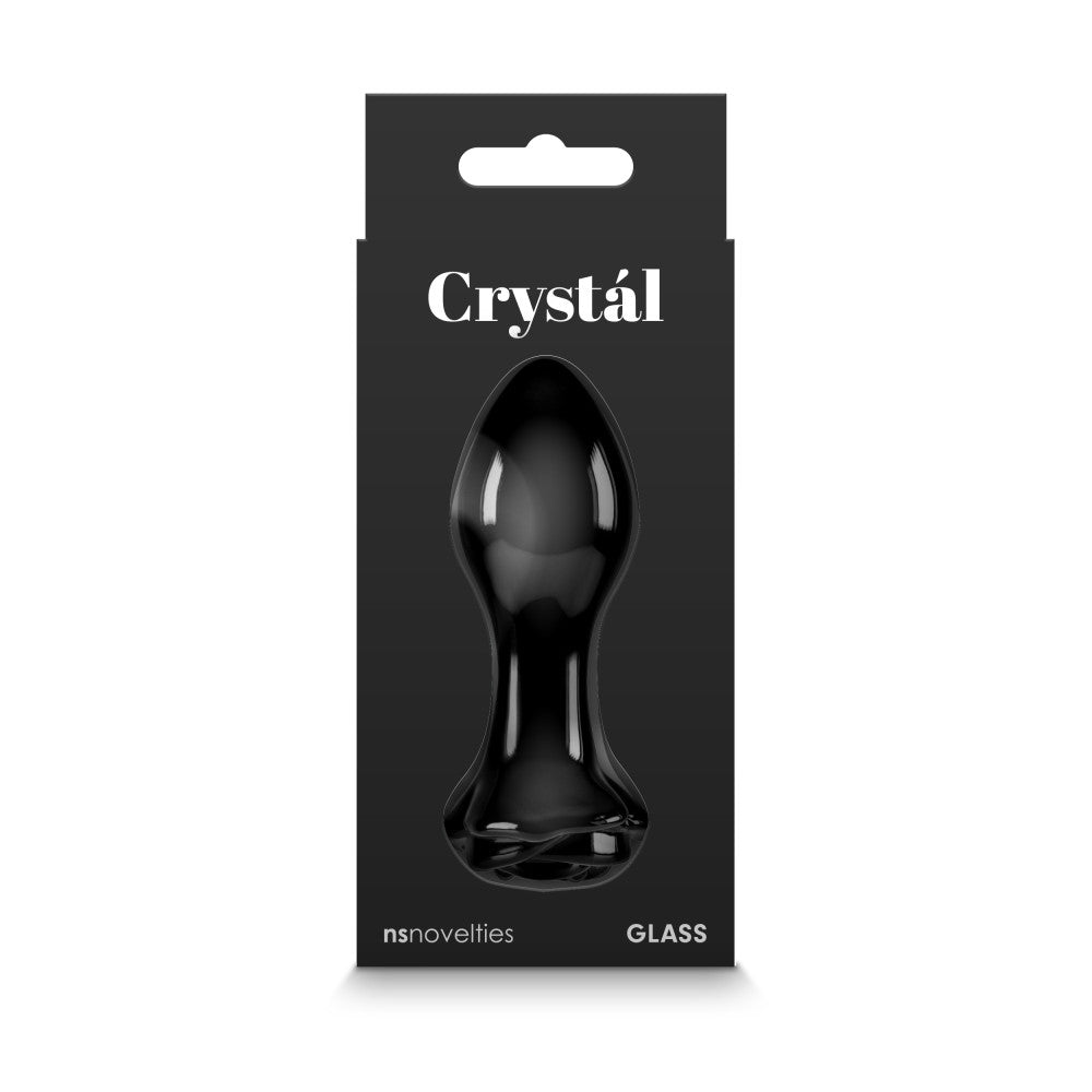 Glass Butt Plug With Rose Crystal Black