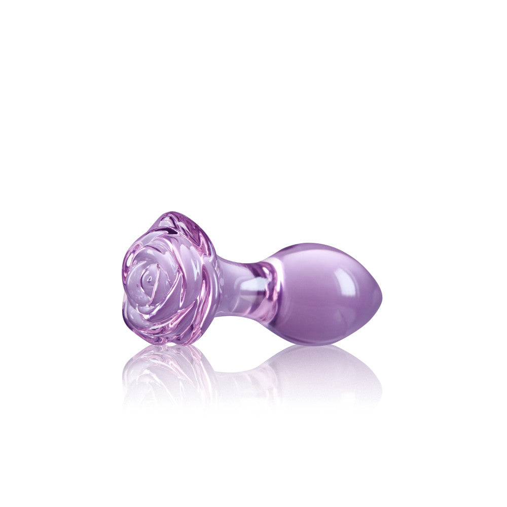 Glass Butt Plug With Rose Crystal Purple