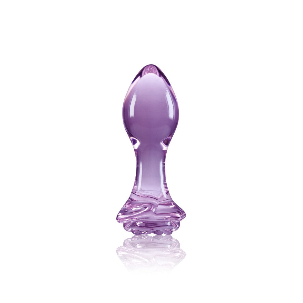 Glass Butt Plug With Rose Crystal Purple