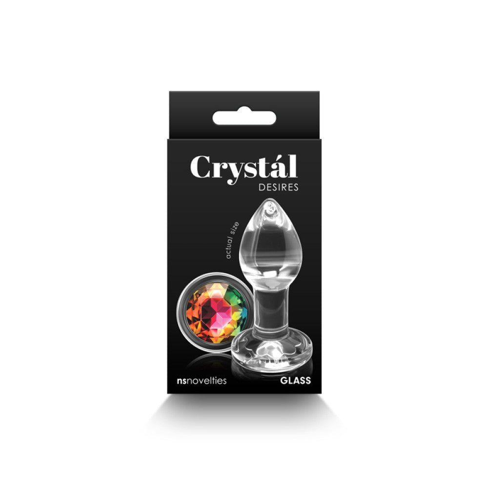 Glass Butt Plug with multi-colored crystal Crystal Desires Rainbow S