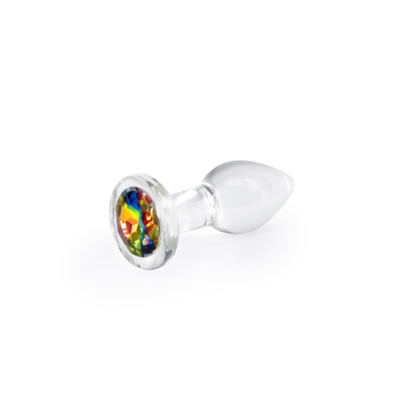 Glass Butt Plug with multi-colored crystal Crystal Desires Rainbow S