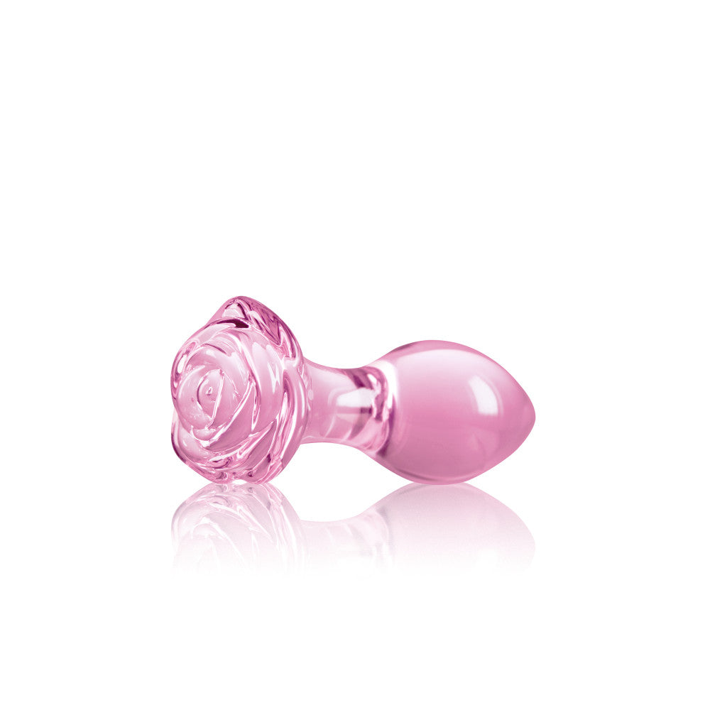 Glass Butt Plug with rose base Crystal Rose pink