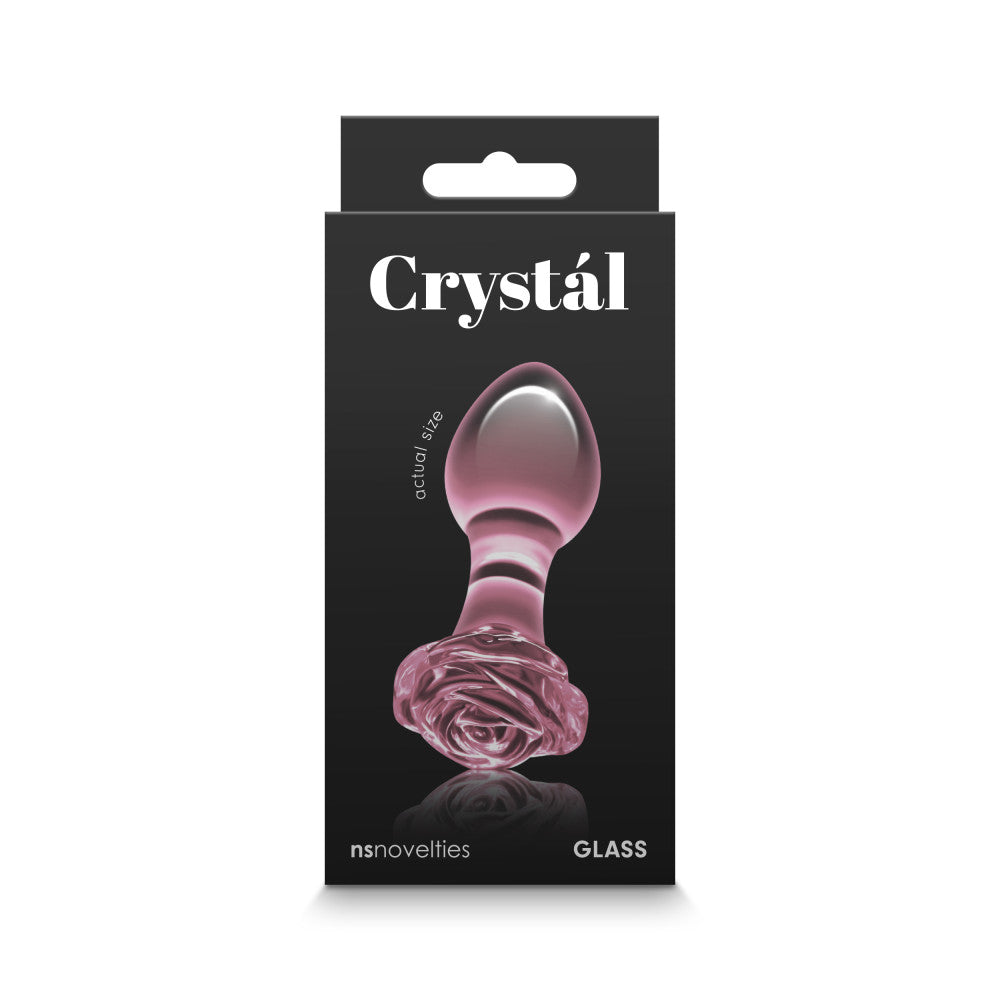 Glass Butt Plug with rose base Crystal Rose pink