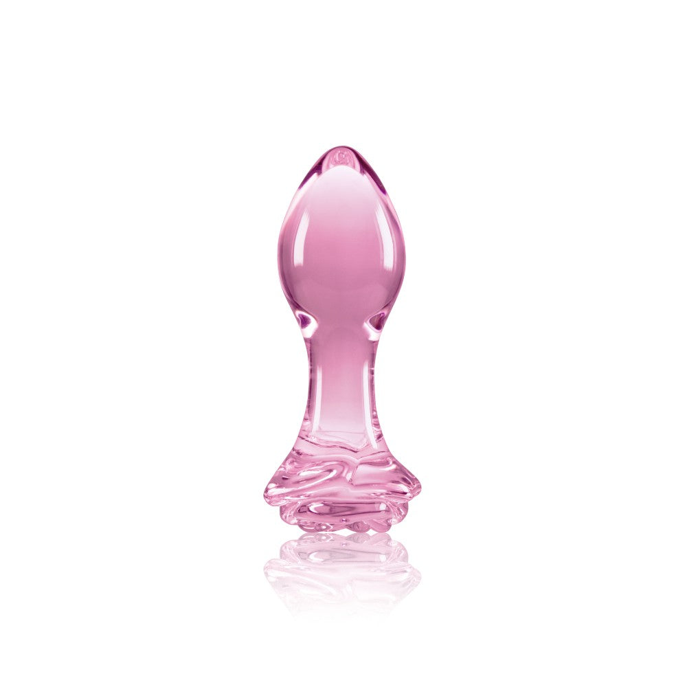 Glass Butt Plug with rose base Crystal Rose pink