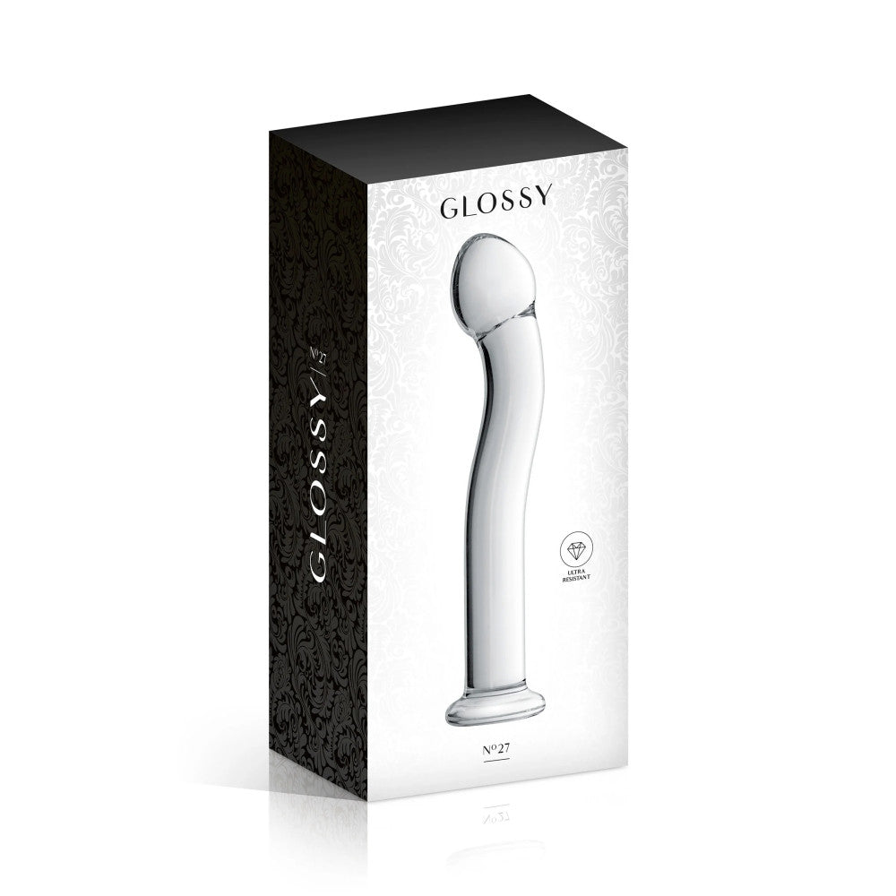 Glass dildo with a curve Glossy #27 transparent