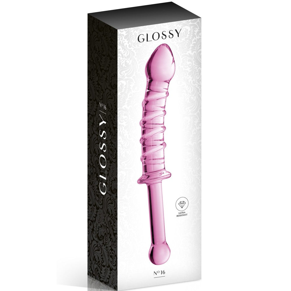 Glass dildo with embossed Glossy #16 pink