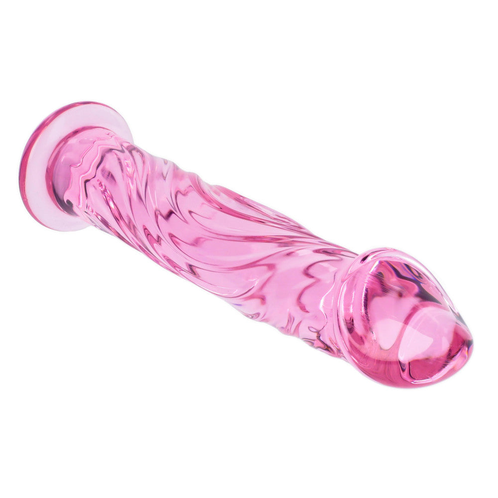 Glass dildo with embossed Glossy #4 pink