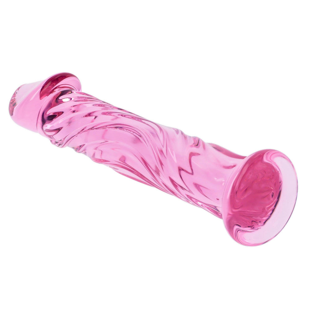 Glass dildo with embossed Glossy #4 pink